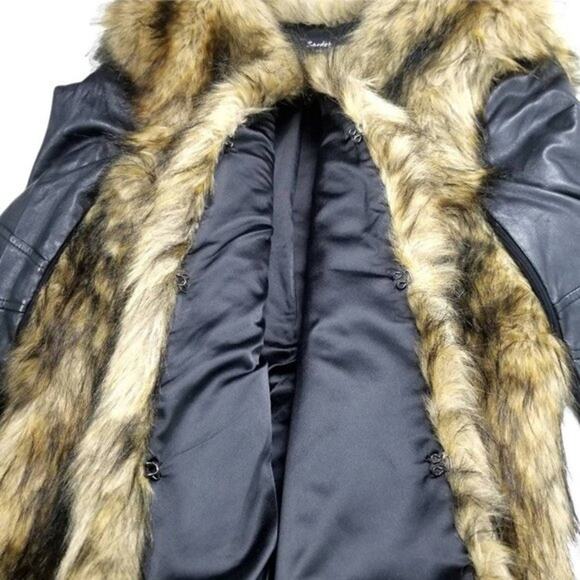 Bardot Womens Faux Fur Leather Long Sleeves Jacket Coat Black Tan Size 6 - Picture 9 of 12
